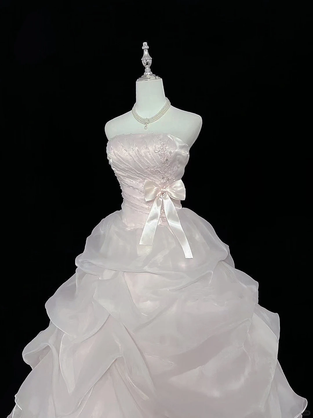 Light Pink Strapless Cinched Waist Voluminous Princess Skirt Long Romantic Dress, Wedding Gown gh7952