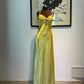 Robe de soirée longue en satin jaune avec strass, élégante et dos nu, tenue de bal, d'anniversaire, gh4947