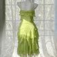 ✨Robe à sequins vert citron à volants - Robe de soirée asymétrique à bretelles fines gh6941
