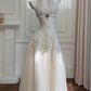girlhomeshops-Vintage Lace Jacquard Halter Evening Dress, Long Sleeveless Elegant Party Gown gh5902