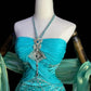 Blue gorgeous exquisite beaded long satin ball gown evening dress party dress gh4498