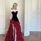 ❤️A gorgeous and vibrant long evening gown with red roses gh6829
