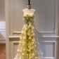 girlhomeshops - Robe de bal longue en mousseline de soie à fleurs jaunes gh5579