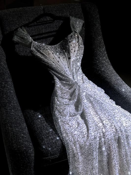 girlhomeshops--White gorgeous exquisite beaded long princess tulle prom dress ball gown gh5694
