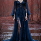 girlhomeshops-Long Sleeves Long Tulle Floor-Length Train Retro Elegant Ball Gown Evening Dress gh5943