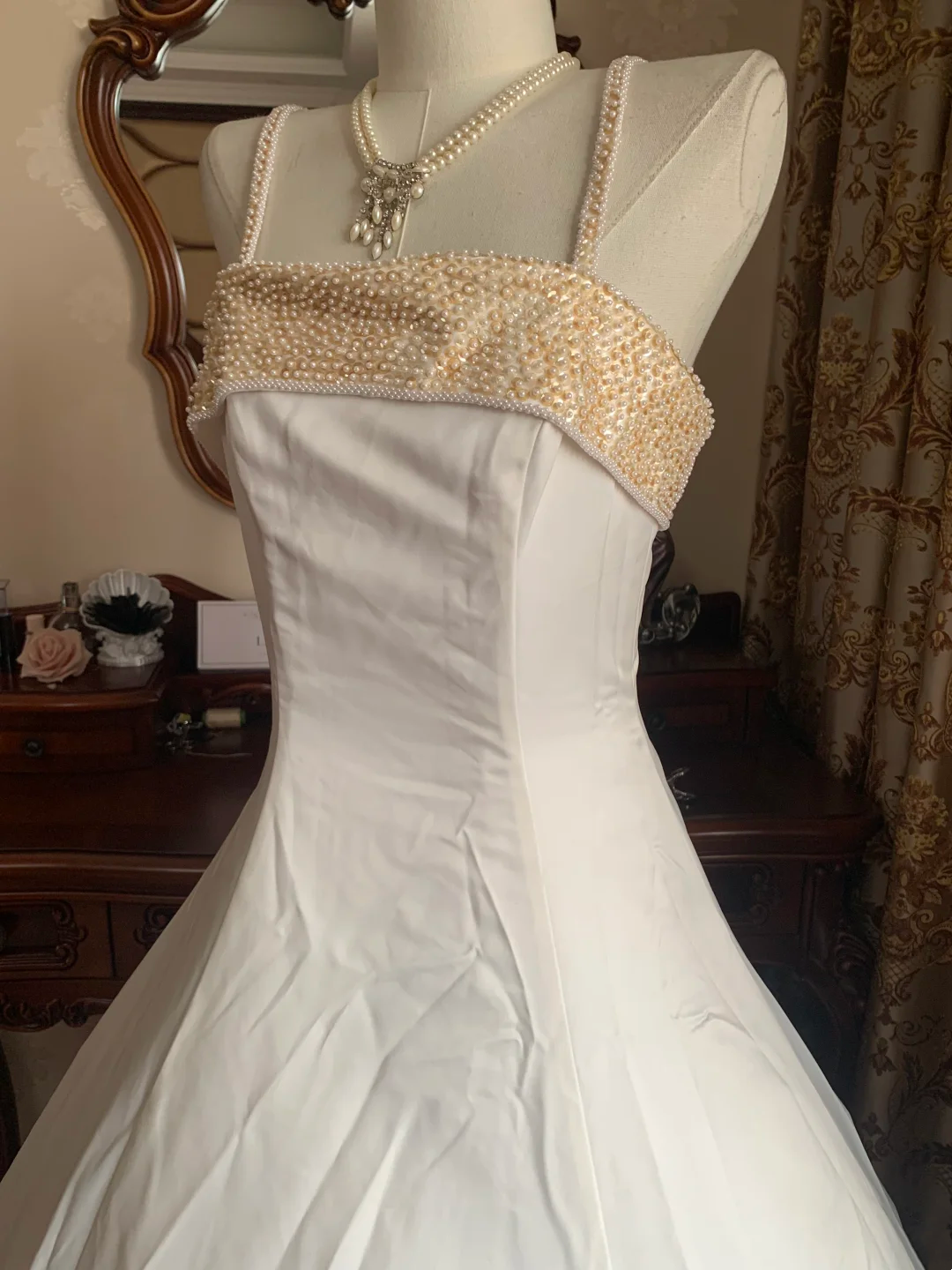 White Spaghetti Strap Waist-Cinched Voluminous Skirt Elegant Vintage Prom Gown, Graduation Dress, Wedding Dress gh7263