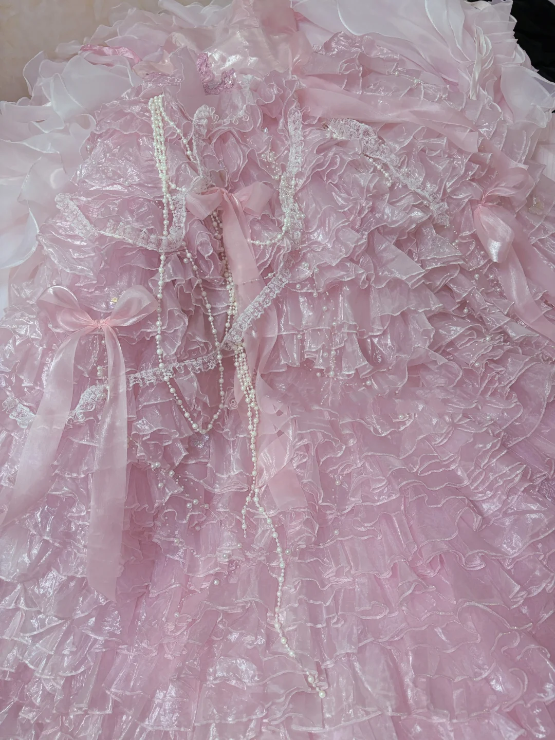 Light Pink Strapless Lovely Romantic Gown, Fitted Waist, Fluffy Tiered Skirt, Wedding Dress & Bridal Gown gh8172