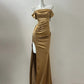 Gold Metallic/Hell Champagner/Weiß Modisches Langes Satin Ballkleid Abendkleid Partykleid gh4840