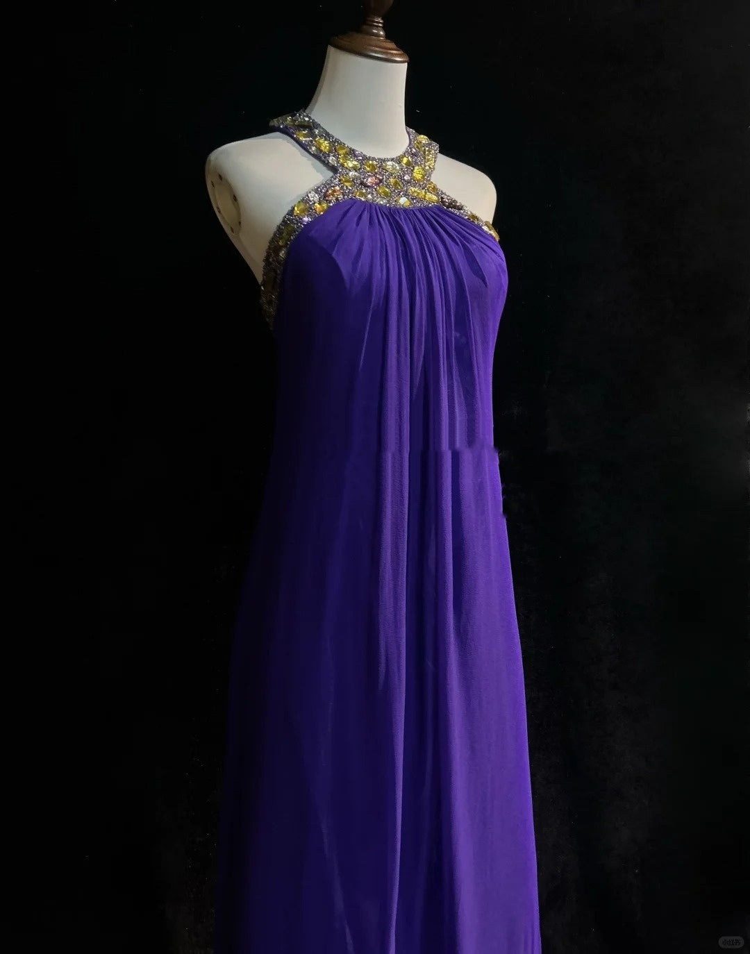Lila Vintage-Mode Elegant Exquisite Edelstein Strass Perlen Lange Bodenlangen Tüll Ballkleid Abendkleid Partykleid Ballkleid gh3863