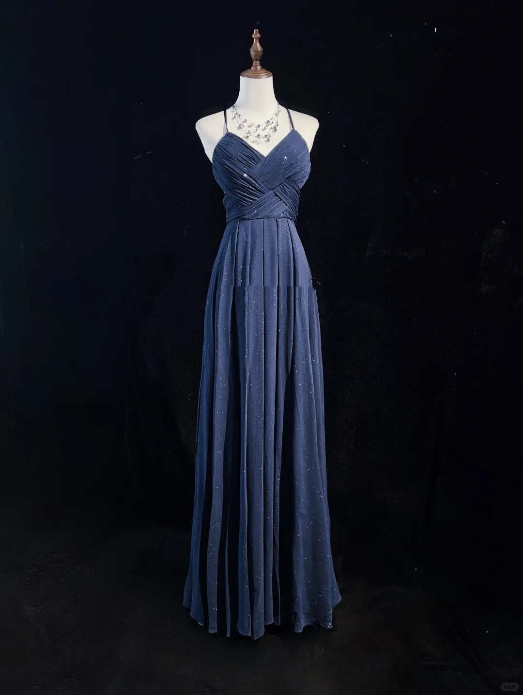 Robe de soirée longue en tulle bleu foncé, brillante, élégante, dos nu, longueur au sol, robe de bal, robe de demoiselle d'honneur, robe de remise de diplôme, gh3864