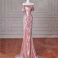 ✨Girlhomeshops - Robe de soirée longue en satin rose à coupe sirène, coupe ajustée, pour fête d'anniversaire, gh4990
