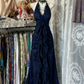 Robe de soirée longue en mousseline de soie et tulle, dos nu, style vintage, noire et rouge, gh4244