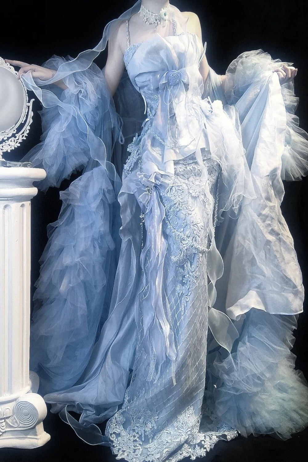 Elegantes, langes Abendkleid im Retro-Stil, Meerjungfrauen-Prinzessinnen-Maximalismus gh6846