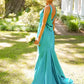 Robe de soirée longue en satin bleu élégant à col en V, robe de soirée pour invités de mariage, gh3343