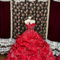 Rotes langes Ballkleid-Abendkleid aus Satin mit Blumenmuster und Perlen gh4768