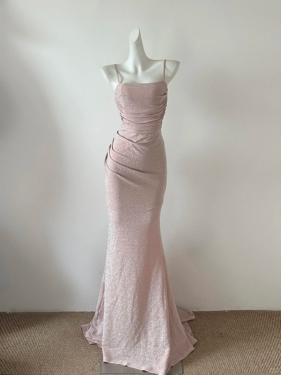 Rosa Einfache Glänzende Meerjungfrau Elegante Lange Ballkleid Abendkleid Partykleid gh4475
