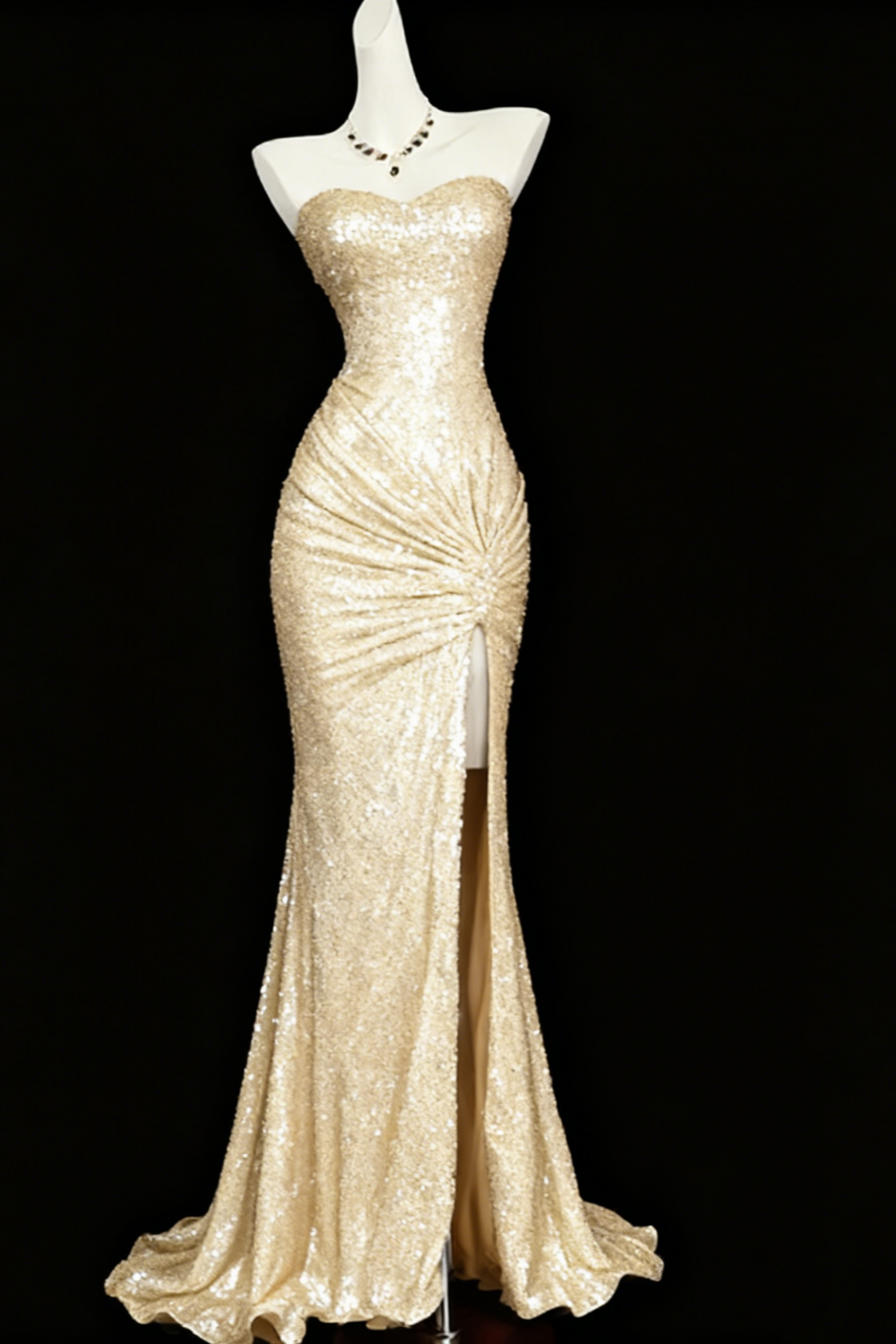 Robe de soirée bordeaux brillante à paillettes et queue de poisson gh4363