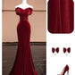 Robe de soirée élégante en velours bordeaux, longue, style sirène, coupe slim, avec perles, gh4877