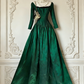 Emerald Green Square Neck 3/4 Sleeve Gown - Corset Ballgown Evening/Theme Ball/Red Carpet Maxi Dress gh6993