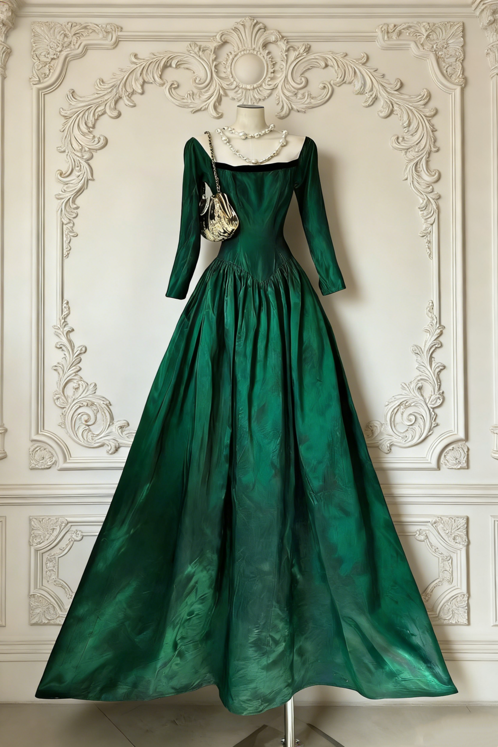 Emerald Green Square Neck 3/4 Sleeve Gown - Corset Ballgown Evening/Theme Ball/Red Carpet Maxi Dress gh6993