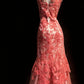Rose lace long tulle evening gown gh6851