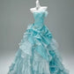 Blaues Kleid für Erwachsene, süß, elegant, Tüll, langes Ballkleid, Abendkleid, gh4468