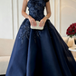 Navy Blue Strapless Ball Gown with 3D Floral Appliques & Beading, Floor-Length Prom Dress for Formal Wedding & Evening Events gh7098
