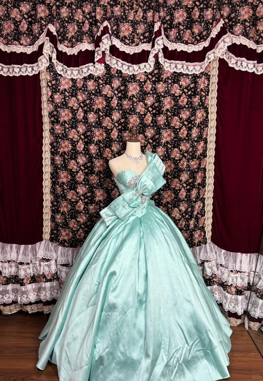 Blaues langes Satin-Ballkleid mit Strasssteinen, Abendkleid, Abschlusskleid, Zeremoniekleid für Erwachsene, gh4766