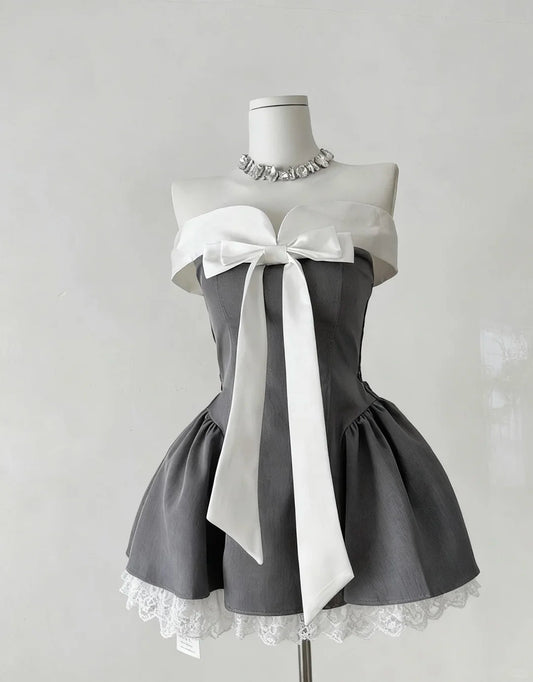 girlhomeshops--Gray Sweet Short Satin Lace Homecoming Dress gh5688