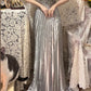 Grey beaded shiny elegant V-neck long satin ball gown evening gown gh4504