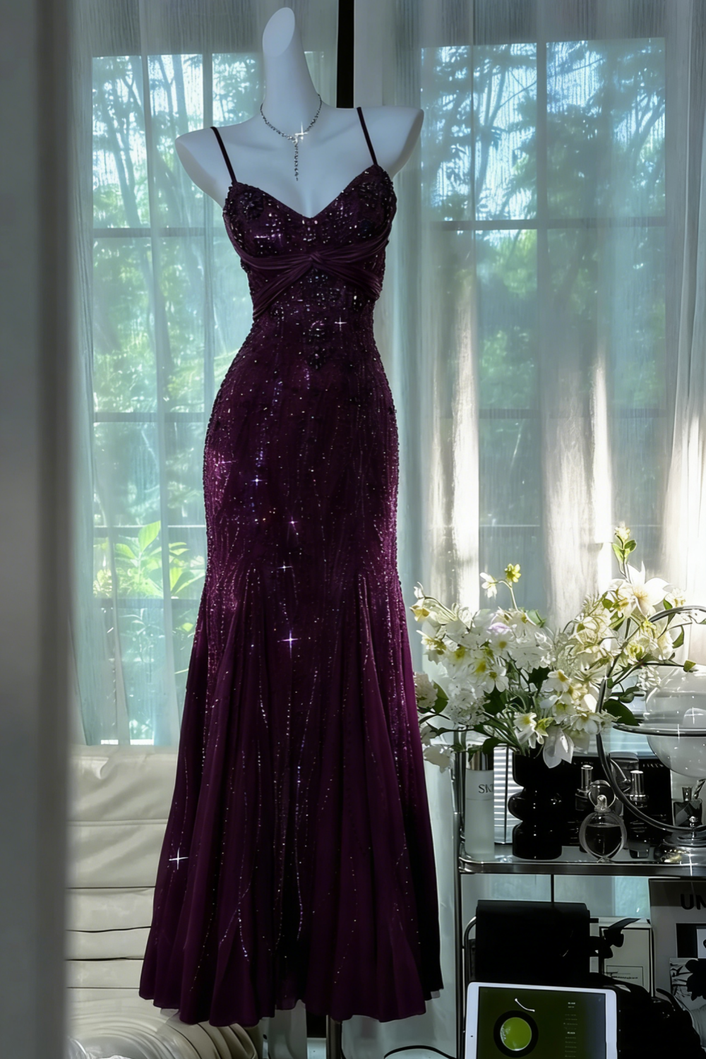 Vintage, langes, elegantes Chiffonkleid mit Perlenstickerei, ideal für Homecoming, Ball, Abendveranstaltungen, Geburtstagsfeiern, Dates oder Abschlussbälle (gh4681).