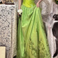 Robe de soirée longue en satin et tulle, style vintage, verte, exquise, perlée, motif floral, gh4433