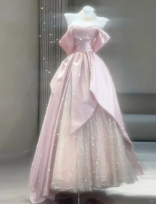 Rosa Kleid für Erwachsene, süß, elegant, Tüll, langes Ballkleid, Abendkleid, gh4469