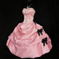girlhomeshops-Girlish Heart Party Style Rosa Satin &amp; Schwarze Schleife Perlen Trägerlos Bodenlang Geburtstag Highlight Kleid gh5888