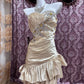 Champagne Beaded Short Ruffle Satin Homecoming Dress Prom Dress Birthday Dress gh4633