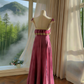 Robe longue fuchsia en mousseline à volants et dentelle, manches papillon - Robe longue vintage vaporeuse dos nu gh6964