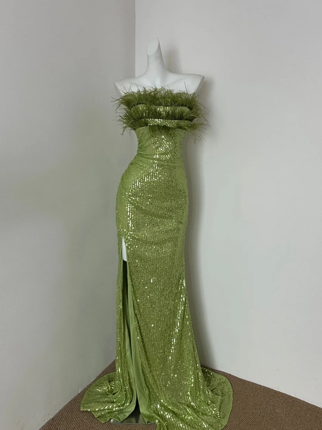 Grünes glänzendes Mode Pailletten langes Ballkleid Abendkleid Partykleid gh4836