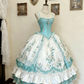 Green and White Rose Rococo Palace Dress gh6781