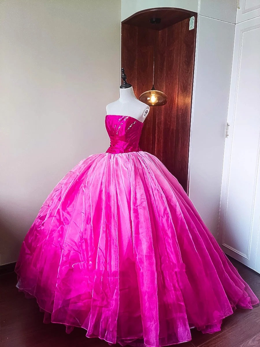 Girlhomeshops - Robe de bal longue en tulle rose à perles et ombré, longueur au sol, gh5301