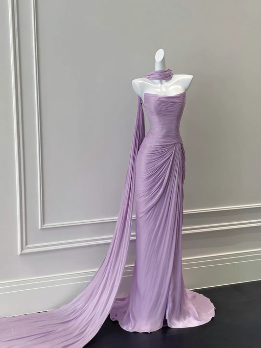 Robe de soirée en satin violet doux et élégant, robe de bal, gh4331