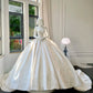 Girlhomeshops--💕White wedding dress with floral and delicate beaded appliques, simple long satin wedding dress gh5443