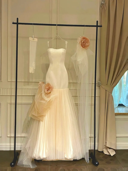 Girlhomeshops-Wunderschönes Meerjungfrau-Brautkleid mit Blumenmuster, lang, elegant, Tüll, Brautkleid, Ballkleid, gh5437