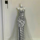 Silver halter neck dress high-end niche silver dress shoulder chain ball dress evening dress gh4330