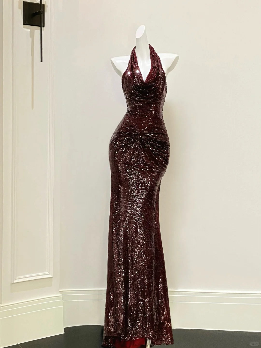 ✨Robe de soirée longue dos nu bordeaux avec jupe queue de poisson, robe de bal gh4332