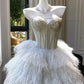 Girlhomeshops – Weißes, exquisites, langes, elegantes Brautkleid mit Feenfedern, gh5445
