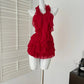 Red floral homecoming dress short chiffon summer beautiful seaside vacation sexy halterneck two piece set gh4561