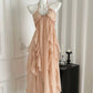 Light pink beautiful holiday dress French atmosphere high-end halter neck deep V backless dress gh4563