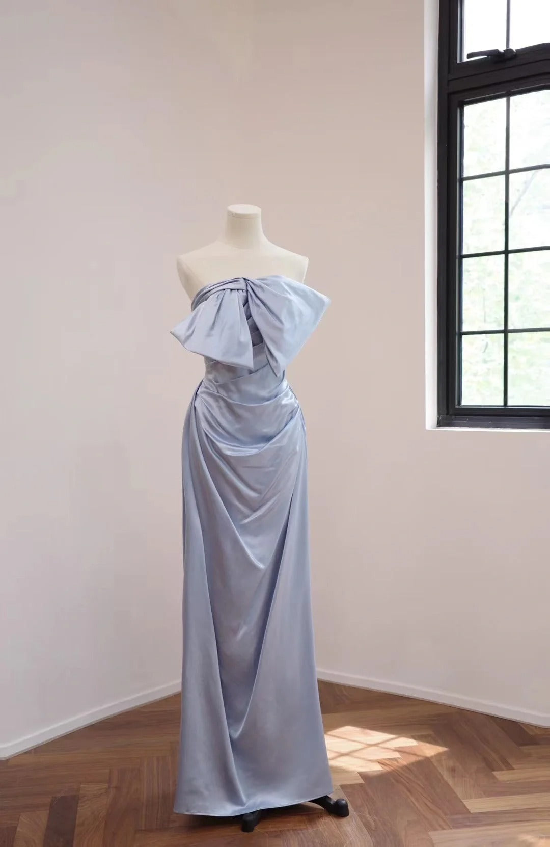 Girlhomeshops-Blue fashion long satin Prom dress evening dress gh5070