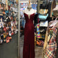 Robe de soirée bordeaux, élégante et raffinée, style rétro, bretelles spaghetti, strass, longue, dos nu, en satin, robe de bal, robe de fête d'anniversaire, gh4147