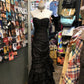 Robe de soirée longue plissée en satin, élégante et vintage, noire, à bretelles, pour bal de promo, anniversaire, remise de diplôme, gh4153